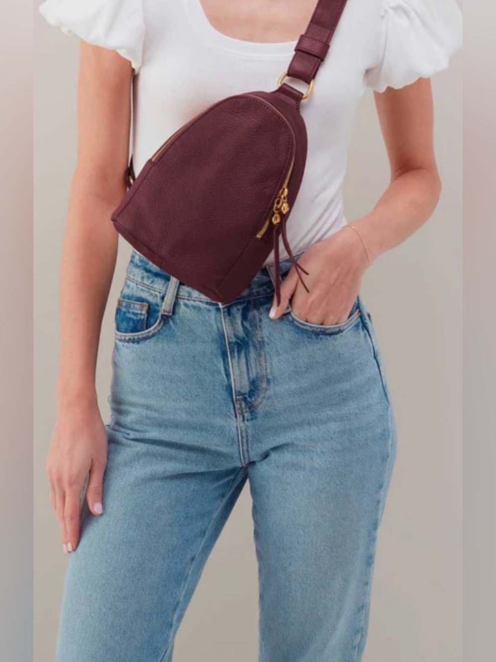 HOBO Fern Sling Mulberry Glaze Leather Crossbody - Picture 2 of 14